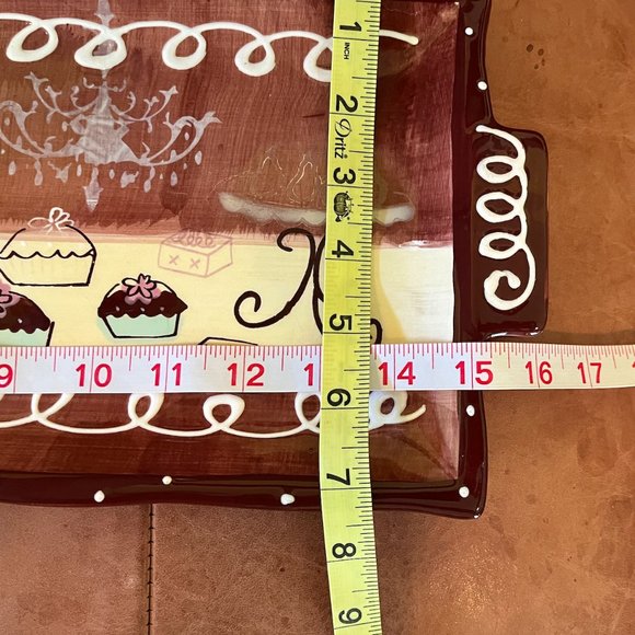 LIKE NEW Clay Art 15" x 7" Serving Platter for desserts - Hand Painted - Picture 4 of 5